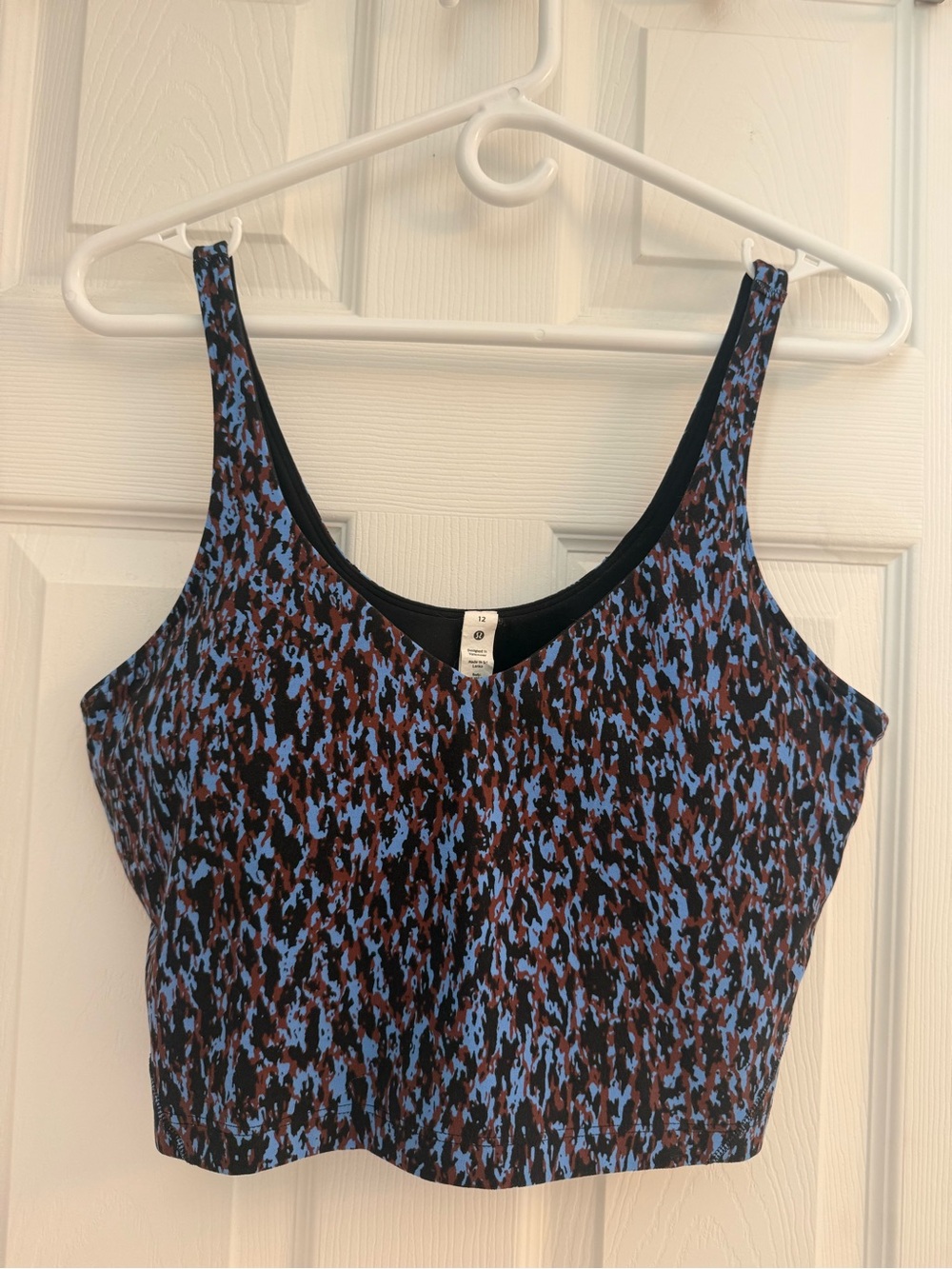lululemon athletica Blue and Brown Patterned Cropped Tank with built in bra
